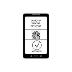 Covid vaccination passport and qr code on phone icon illustration