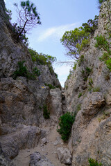 rocks circus pathway of dolomites of Moureze in french Herault region france