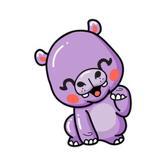 Cute baby hippo cartoon sitting