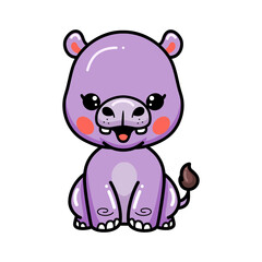 Cute baby hippo cartoon sitting