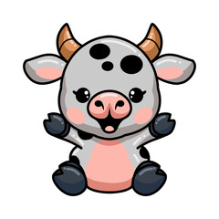 Cute baby cow cartoon sitting
