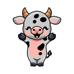 Cute baby cow cartoon raising hands