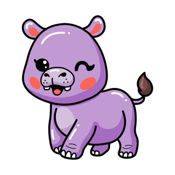 Cartoon cute happy baby hippo