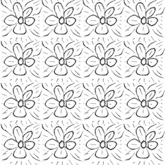 Black paint brush flower strokes vector seamless pattern. Hand drawn curved and wavy lines with grunge circles. brush scribbles decorative texture. Messy doodles, bold curvy lines illustration.