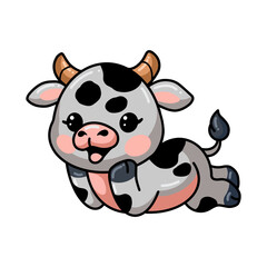 Cute baby cow cartoon laying down