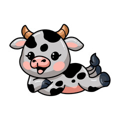 Cute baby cow cartoon laying down
