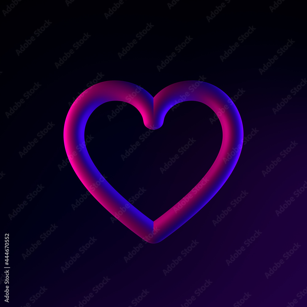 Poster contour line neon heart icon. 3d rendering ui ux interface element. dark glowing symbol.