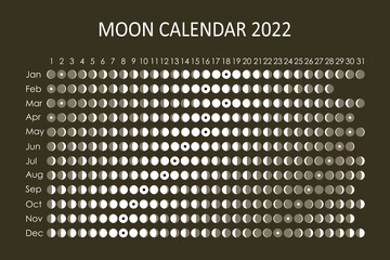 2022 Moon calendar. Astrological calendar design. planner. Place for stickers. Month cycle planner mockup. Isolated black and white background