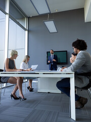 Corporate business team and manager in meeting. Business, people, teamwork concept.