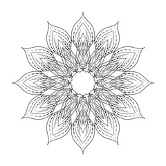 Black Flower Circular pattern in the form of a mandala for henna, frame 