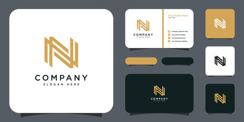 Obraz na płótnie Canvas initial letter N logo design with business card
