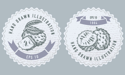 Fototapeta premium Monochrome labels design with illustration of soursop