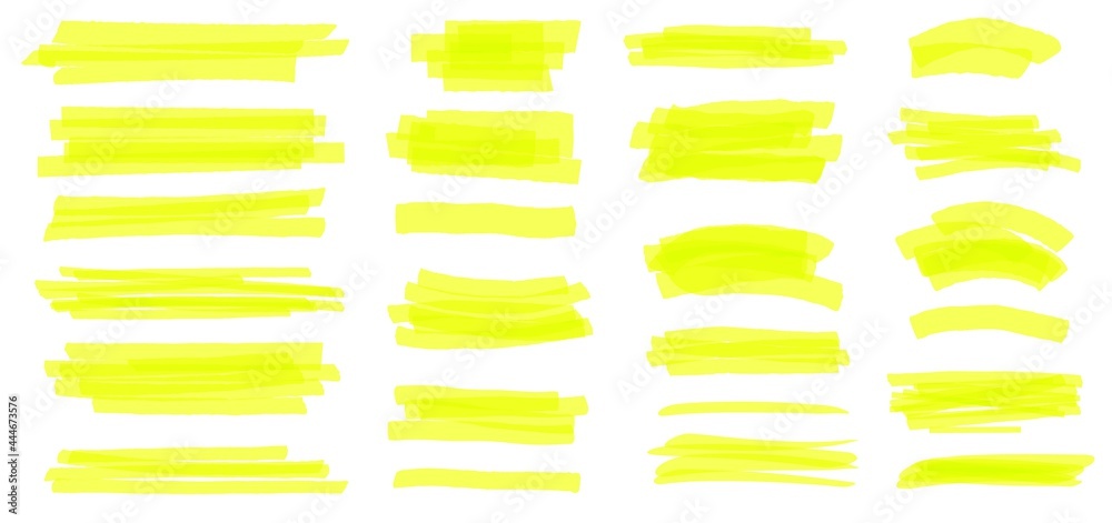 Fototapete highlighter line. yellow marker strokes, lines, frames. hand drawn highlighters pens scribble, text 