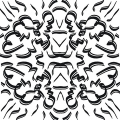 Obraz premium Black paint brush strokes vector seamless pattern. Hand drawn curved and wavy lines with grunge circles. brush scribbles decorative texture. Messy doodles, bold curvy lines illustration.