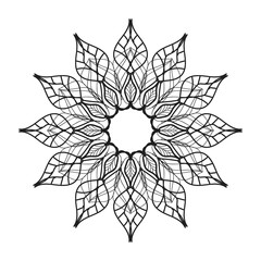 Cute Lineart Flower Indian Pattern Black And White Kaleidoscope 