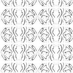 Black paint brush strokes vector seamless pattern. Hand drawn curved and wavy lines with grunge circles. brush scribbles decorative texture. Messy doodles, bold curvy lines illustration.