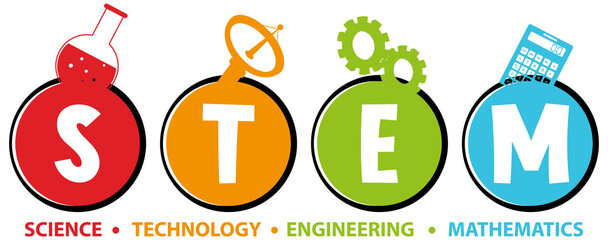 Colourful STEM education text icon