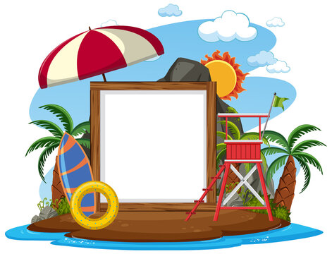 Empty banner template with beach scene on white background