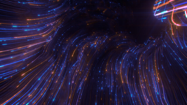 Sci-fi wormhole with light trails 3D rendering
