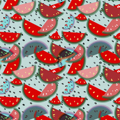 Watermelons. Fruit, food, sweet watermelon slices. Backgrounds are not seamless for scrapbooking, needlework and printing on all types of clothing and fabric. To decorate the menu in restaurants,cafes