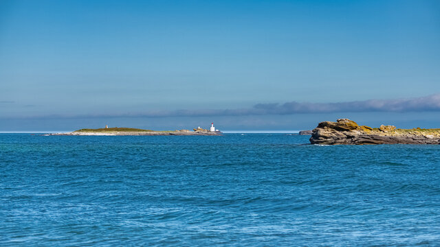 Teignouse lighthouse, in the ocean at the Quiberon peninsula
