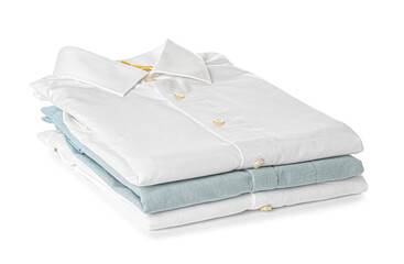 Stack of male shirts on white background