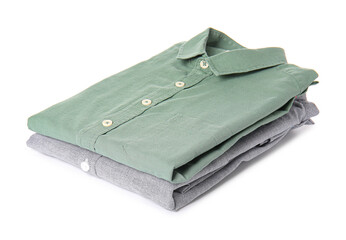 Stylish male shirts on white background