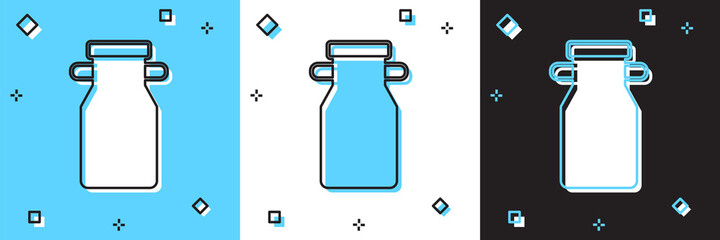 Set Can container for milk icon isolated on blue and white, black background. Vector