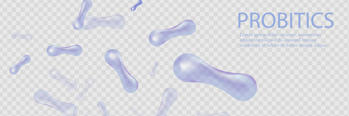 Probiotics Bacteria Vector illustration. Biology, Science background. Microscopic bacteria closeup.