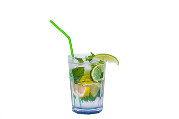 Mojito with straw isolated on white background