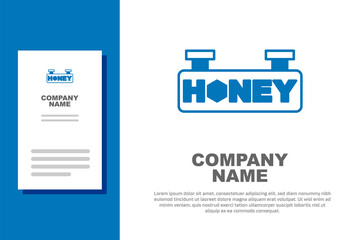 Obraz premium Blue Hanging sign with honeycomb isolated on white background. Signboard icon. Honey cells symbol. Sweet natural food. Logo design template element. Vector