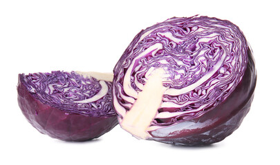 Half of fresh purple cabbage on white background