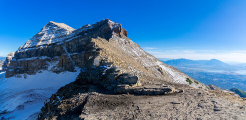 Summit of Mount Timpanogos, Utah with remnants of winter snow