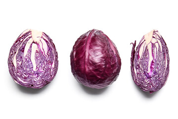 Fototapeta premium Fresh purple cabbage on white background