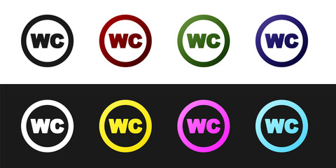 Set Toilet icon isolated on black and white background. WC sign. Washroom. Vector