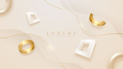 3d geometric shapes background luxury on golden line element, cream pastel color scene, realistic concept, Illustration from vector about modern template design that feels precious and expensive.