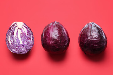 Fresh purple cabbage on color background