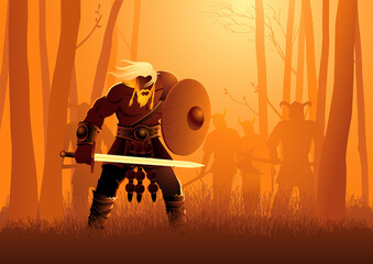 Fototapeta premium Viking warriors lurking in the woods