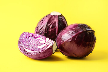 Fresh purple cabbage on color background