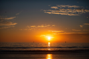 Sunset at the sea. Sunrise at beach. Colorful ocean beach sunrise.