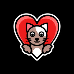 Logo Design Mascot Cartoon cat with love background