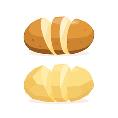 Potato. Pieces of potatoes without peel. Vector illustration of food on a white background.