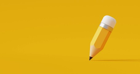 Yellow drawing pencil art design or education stationery equipment on creative color background with crayon paint writing object tool. 3D rendering. - Powered by Adobe