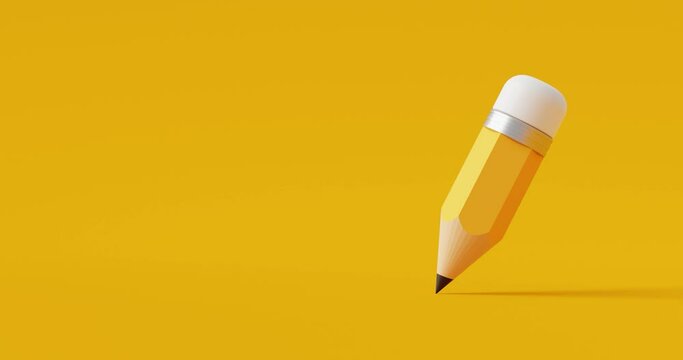 Yellow drawing pencil art design or education stationery equipment on creative color background with crayon paint writing object tool. 3D rendering. - Powered by Adobe