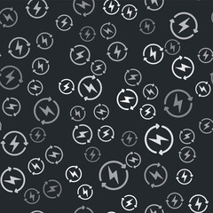 Grey Recharging icon isolated seamless pattern on black background. Electric energy sign. Vector