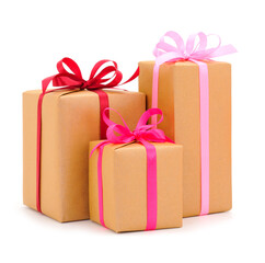 Gift boxs or present wrapped in craft paper.