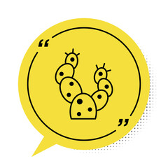 Black Cactus icon isolated on white background. Yellow speech bubble symbol. Vector