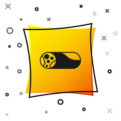 Black Burrito icon isolated on white background. Traditional mexican fast food. Yellow square button. Vector