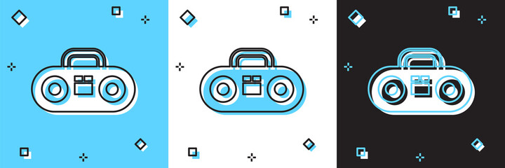 Set Home stereo with two speakers icon isolated on blue and white, black background. Music system. Vector