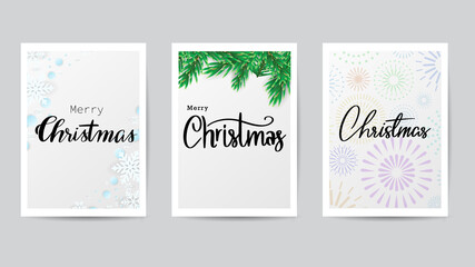 Set Merry Christmas handwritten calligraphy with snowflakes and White circle on blue background , Illustration Vector EPS 10